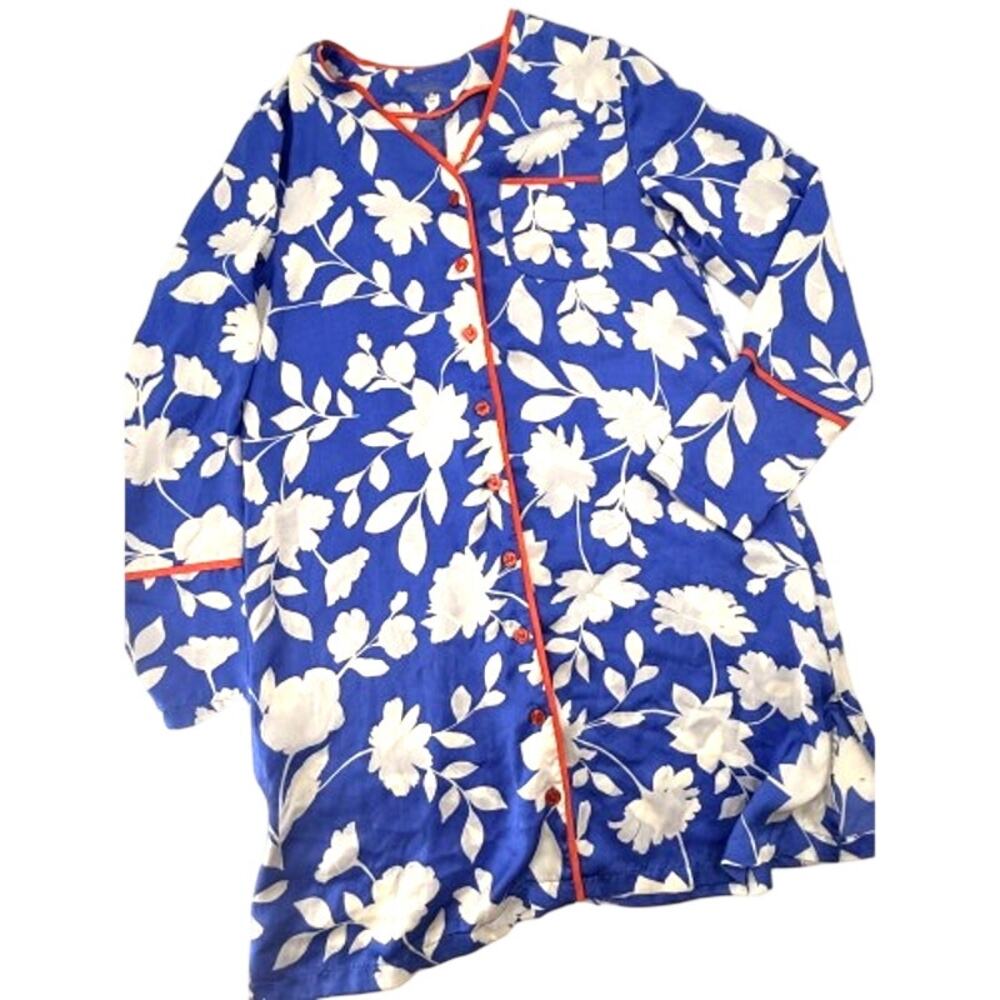 Summersalt Cloud 9 Satin Sleep Shirt Floral Button Front Nightgown Pajama Dress